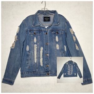 American Bazi Distressed Denim Jacket Thrashed Grunge Streetwear Womens Large